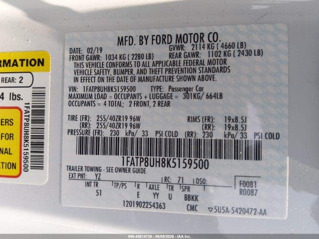 2019 FORD MUSTANG ECOBOOST PREMIUM 9