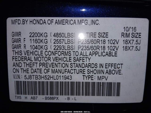 2017 ACURA RDX TECHNOLOGY ACURAWATCH PLUS PACKAGES/W/TECHNOLOGY PACKAGE 9