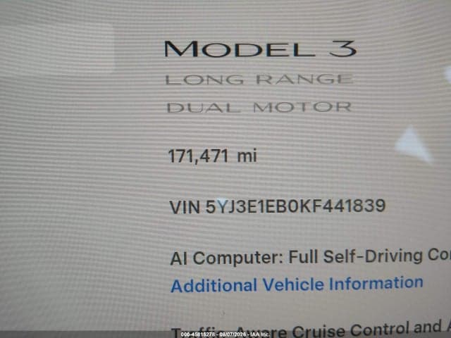 2019 TESLA MODEL 3 LONG RANGE/PERFORMANCE 15