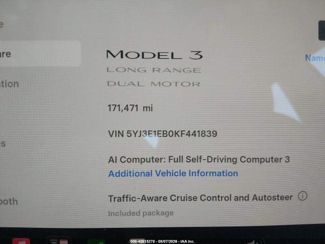 2019 TESLA MODEL 3 LONG RANGE/PERFORMANCE 7