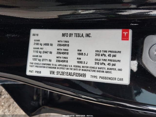 2018 TESLA MODEL 3 LONG RANGE/MID RANGE 9