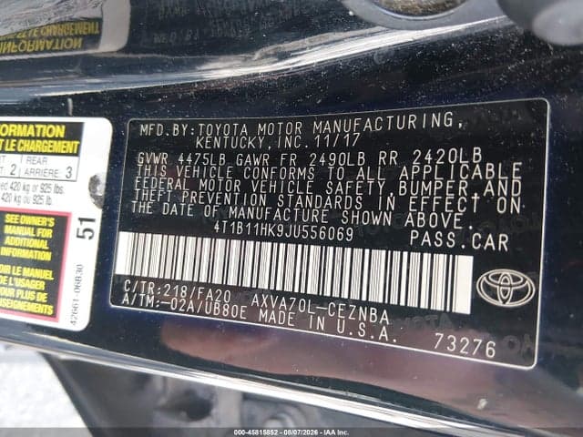 2018 TOYOTA CAMRY LE 9