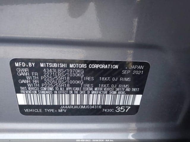 2021 MITSUBISHI OUTLANDER SPORT 2.0 BE AWC/2.0 ES AWC/2.0 LE AWC/2.0 SE AWC 9