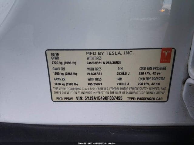 2019 TESLA MODEL S 100D/LONG RANGE/P100D/PERFORMANCE 9