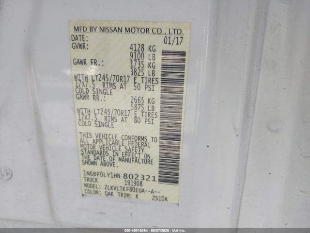 2017 NISSAN NV CARGO NV2500 HD SV V6 9