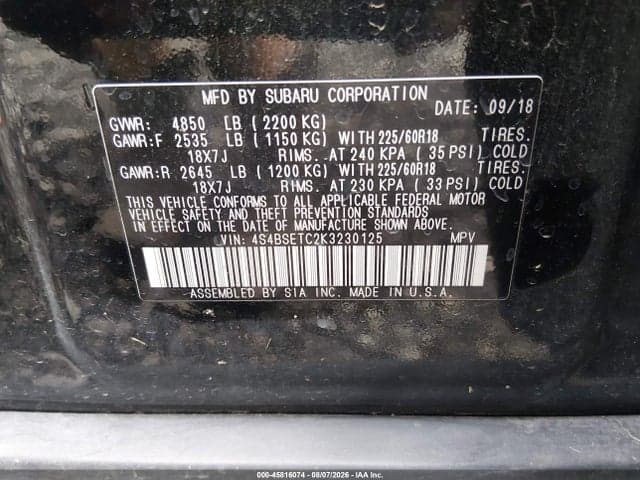 2019 SUBARU OUTBACK 3.6R TOURING 9