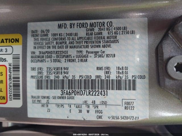 2020 FORD FUSION SE 9