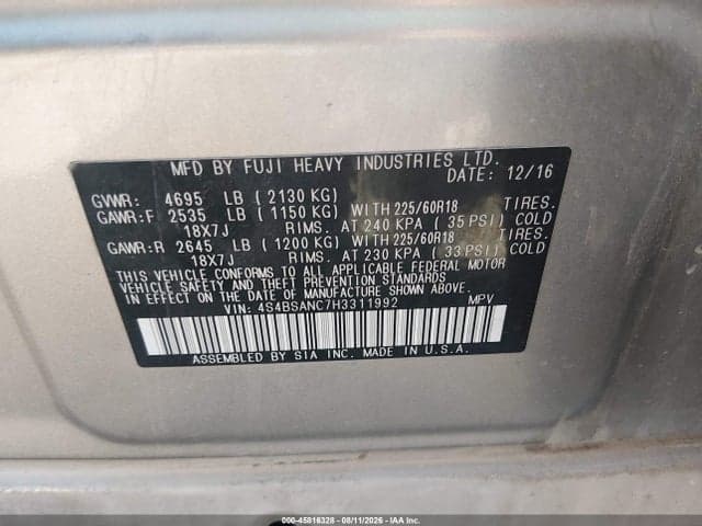 2017 SUBARU OUTBACK 2.5I LIMITED 9