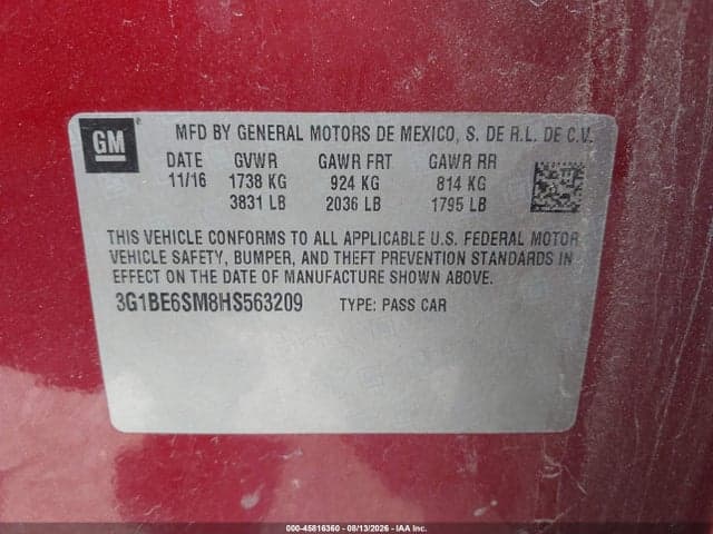 2017 CHEVROLET CRUZE LT AUTO 9