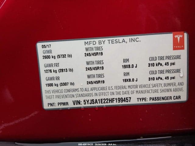 2017 TESLA MODEL S 100D/60D/75D/90D/P100D 8