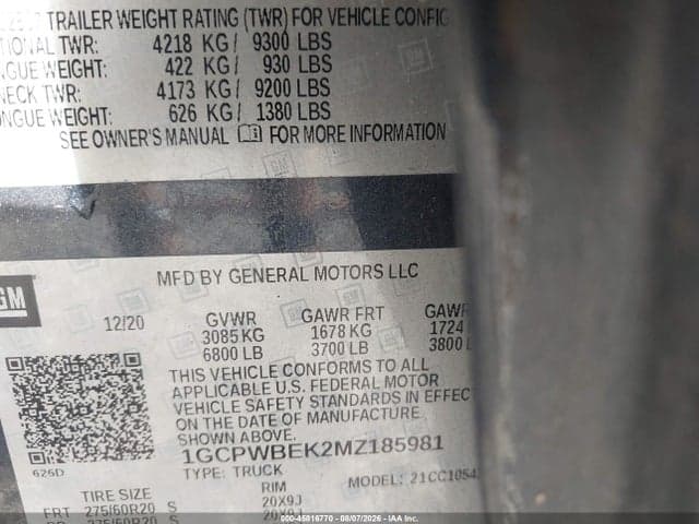 2021 CHEVROLET SILVERADO 1500 2WD SHORT BED CUSTOM 9