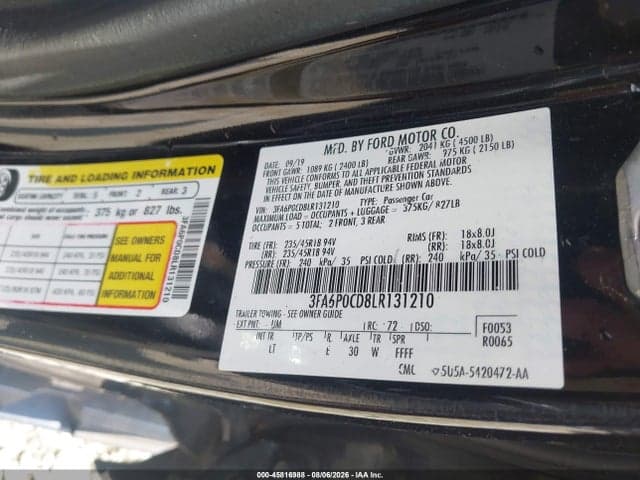 2020 FORD FUSION SEL 9