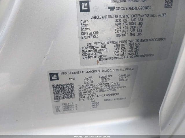 2020 CHEVROLET SILVERADO 1500 4WD SHORT BED LT 9