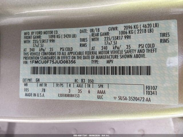 2018 FORD ESCAPE S 9