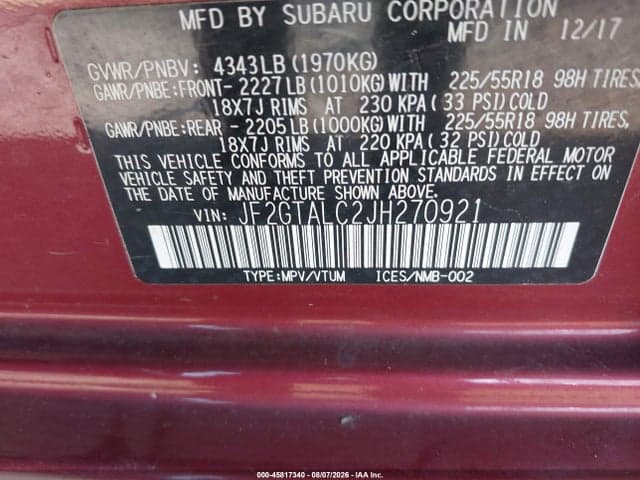 2018 SUBARU CROSSTREK 2.0I LIMITED 9