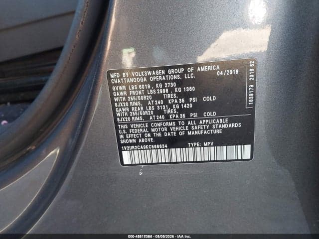 2019 VOLKSWAGEN ATLAS 3.6L V6 SE W/TECHNOLOGY 9