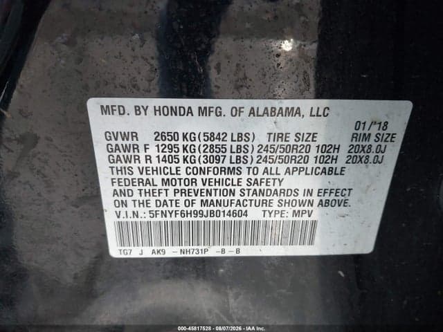 2018 HONDA PILOT TOURING 9