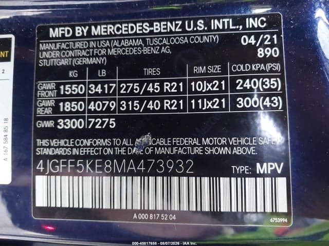 2021 MERCEDES-BENZ GLS 450 4MATIC 9