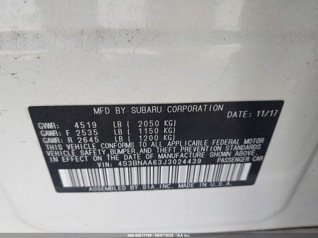 2018 SUBARU LEGACY 2.5I 9