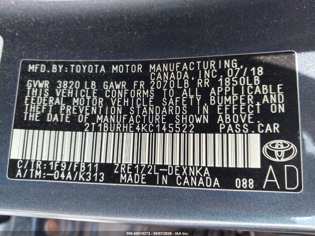 2019 TOYOTA COROLLA LE 9