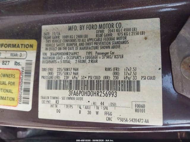 2017 FORD FUSION SE 9