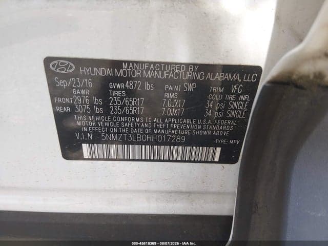 2017 HYUNDAI SANTA FE SPORT 2.4L 9