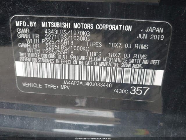 2019 MITSUBISHI OUTLANDER SPORT 2.0 ES 9