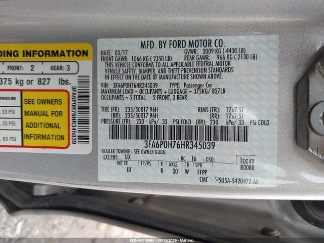 2017 FORD FUSION SE 9