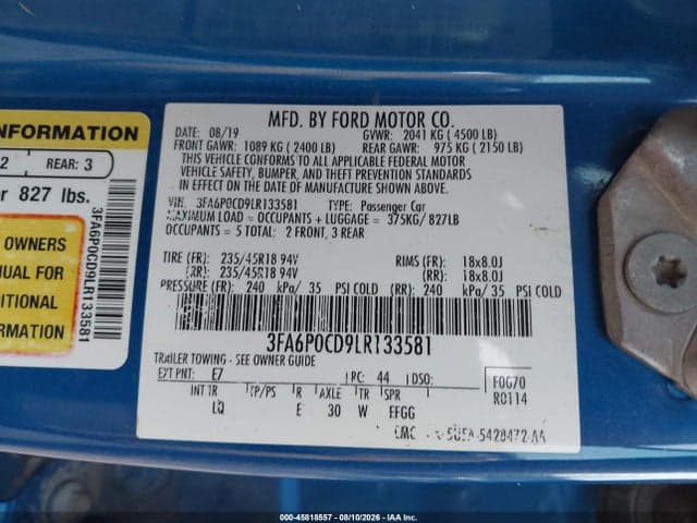 2020 FORD FUSION SEL 9