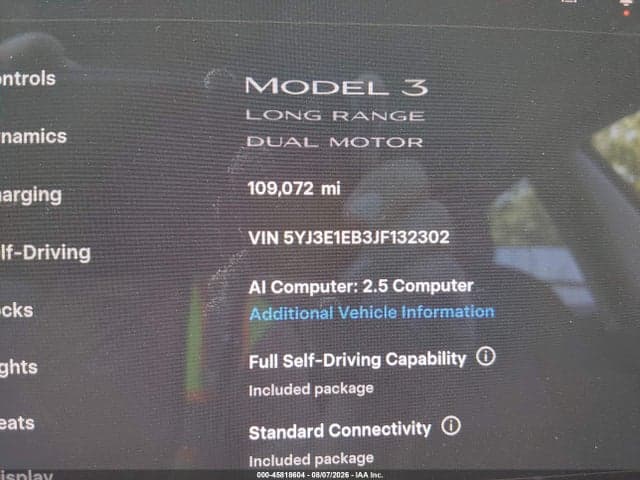 2018 TESLA MODEL 3 LONG RANGE/PERFORMANCE 15