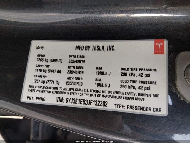 2018 TESLA MODEL 3 LONG RANGE/PERFORMANCE 9