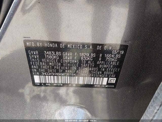 2019 HONDA FIT LX 9