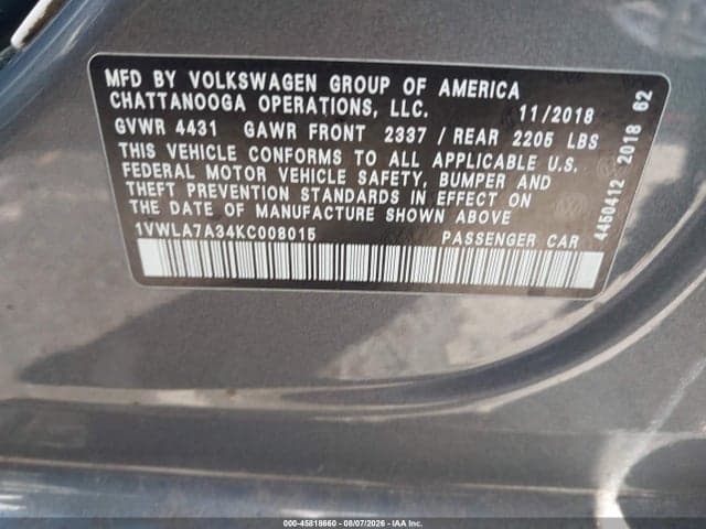 2019 VOLKSWAGEN PASSAT 2.0T WOLFSBURG EDITION 9