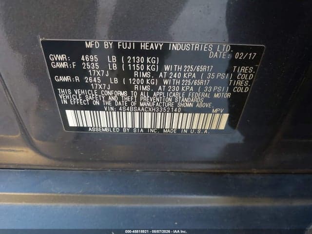 2017 SUBARU OUTBACK 2.5I 9