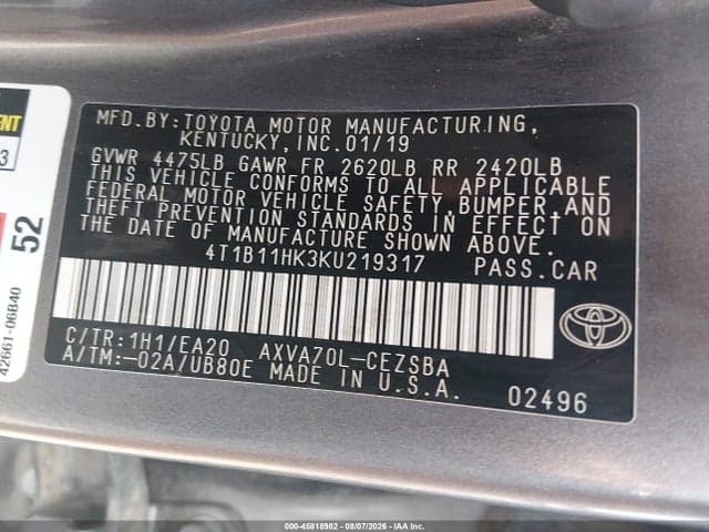 2019 TOYOTA CAMRY SE 9
