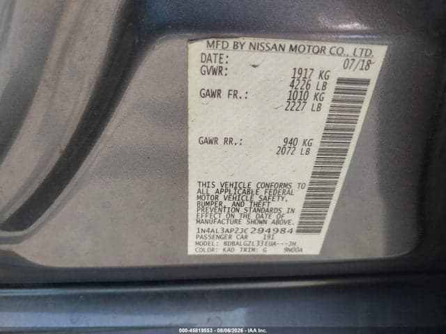 2018 NISSAN ALTIMA 2.5 S 9