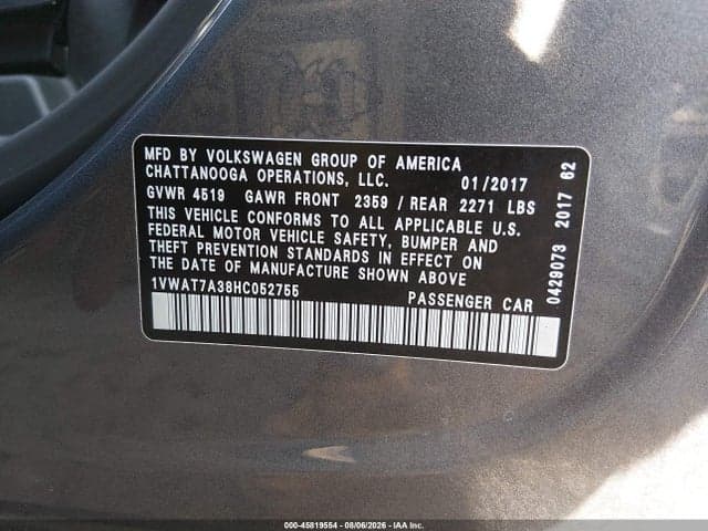 2017 VOLKSWAGEN PASSAT 1.8T S 9