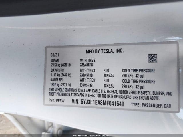 2021 TESLA MODEL 3 STANDARD RANGE PLUS REAR-WHEEL DRIVE 9