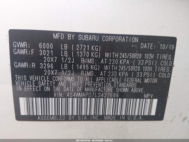 2020 SUBARU ASCENT LIMITED 3