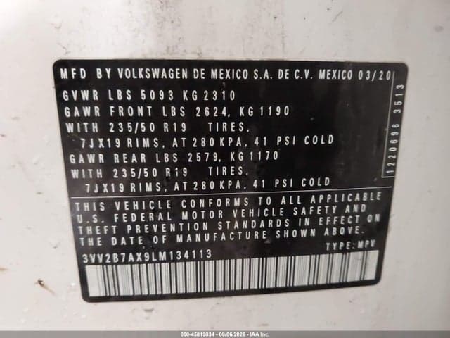 2020 VOLKSWAGEN TIGUAN 2.0T SE/2.0T SE R-LINE BLACK/2.0T SEL 9