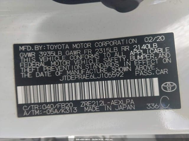 2020 TOYOTA COROLLA LE 9