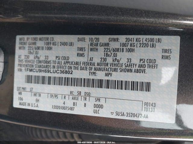 2020 FORD ESCAPE SEL 9
