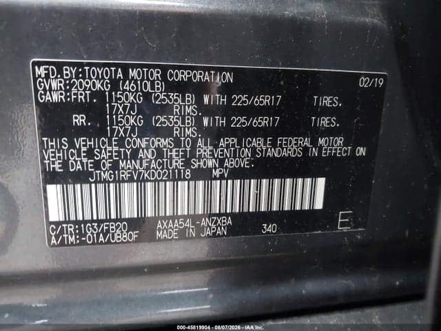 2019 TOYOTA RAV4 LE 9