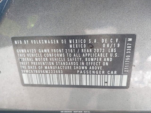 2019 VOLKSWAGEN JETTA 1.4T R-LINE/1.4T S/1.4T SE 9