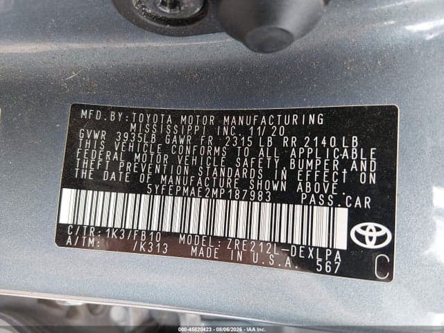 2021 TOYOTA COROLLA LE 9