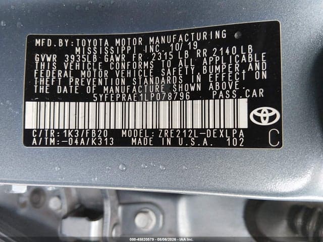 2020 TOYOTA COROLLA LE 9