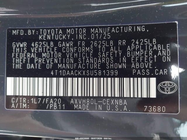 2025 TOYOTA CAMRY LE 9
