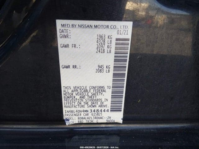 2021 NISSAN ALTIMA SV FWD 9