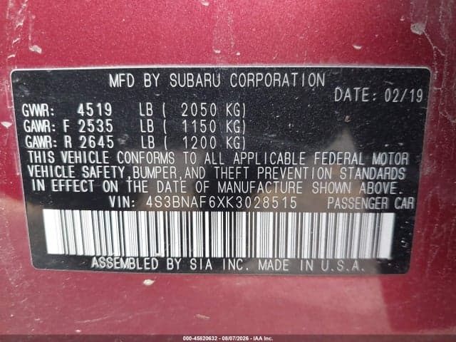 2019 SUBARU LEGACY 2.5I PREMIUM 9
