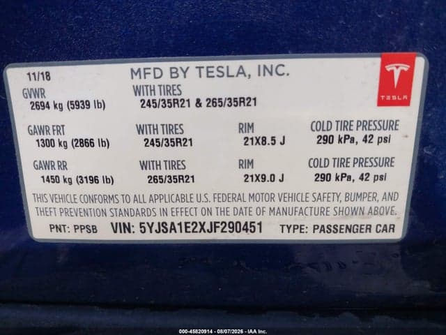 2018 TESLA MODEL S 100D/75D/P100D 9
